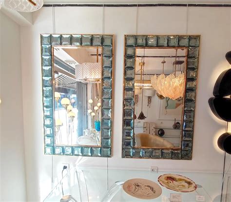 Mirrror In Celadon Green Murano Glass And Brass For Sale At 1stdibs