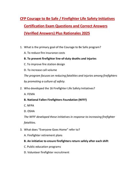 CFP Courage to Be Safe / Firefighter Life Safety Initiatives Certification Exam Questions