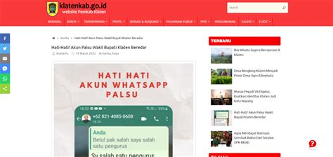 Salah Akun Whatsapp Wakil Bupati Klaten Dengan Nomor