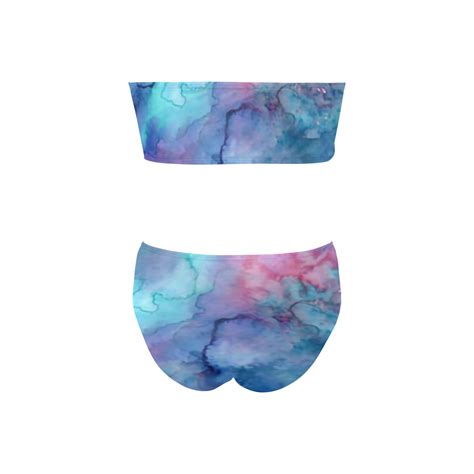 Colorful Blue Pink Tie Dye Chest Wrap Bikini Swimsuit New Texas Republic