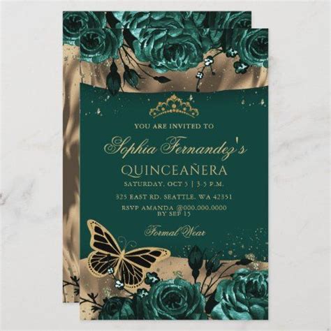 Green Butterfly Quincea Era Invitation