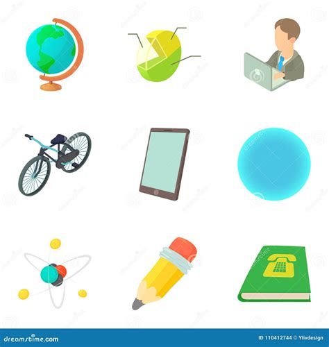 School Education Icons Set Cartoon Style Stock Vector Illustration