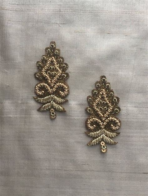 Indian Royal Gold Zari Applique Mughal Motif Vintage Dress Patch Golden