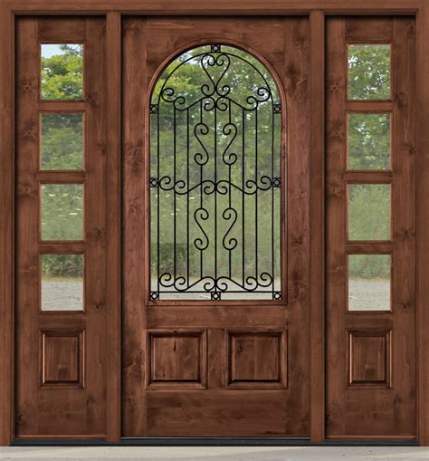 Rustic Entry Door With Wrought Iron Between Glass