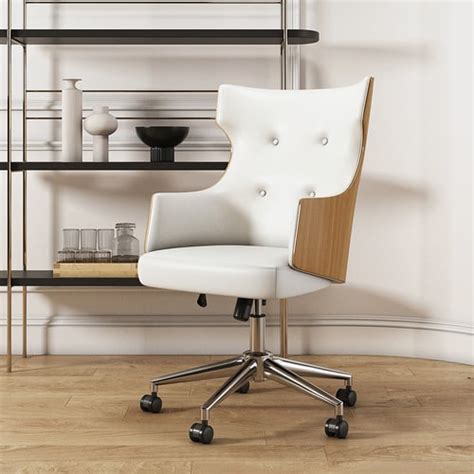 Modern White Leather Swivel Office Chair Adjustable Height Ergonomic ...