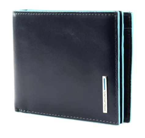 PIQUADRO BLUE SQUARE Wallet With Coin Case Portafoglio Blu Notte Blu