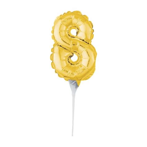 Air Filled Gold Balloon Number 8 Cake Topper 15cm Party Delights