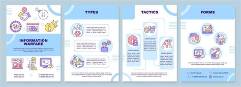 Information Warfare Guideline Blue Brochure Template Leaflet Design With Linear Icons 4 Vector