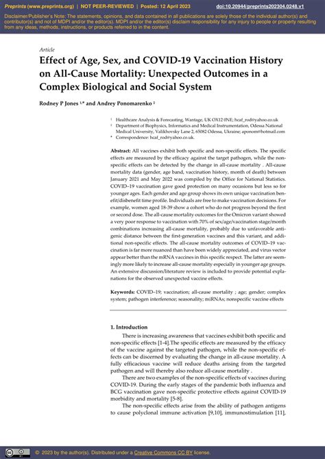 PDF Effect Of Age Sex And COVID Vaccination History On All Cause Mortality Unexpected
