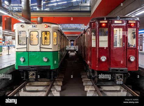 Historical metro trains at Chamartin metro station, Madrid, Spain Stock ...