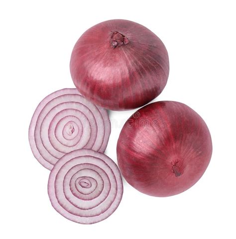 Ripe Fresh Red Onions Isolated On White Top View Stock Photo Image