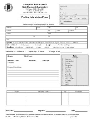 Fillable Online Labs Alabama Poultry Submission Form The Alabama