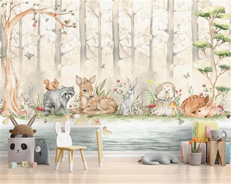 Wallpaper With Forest Animals Resting by the River, High-quality Eye ...