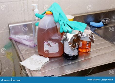 Dangerous Chemicals In Unlabeled Containers Stock Image Image Of