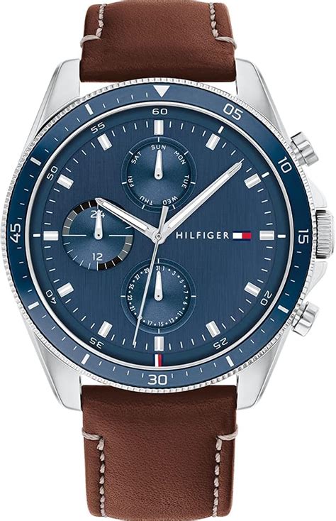 Tommy Hilfiger Multi Zifferblatt Quarz Uhr für Herren mit Braunes