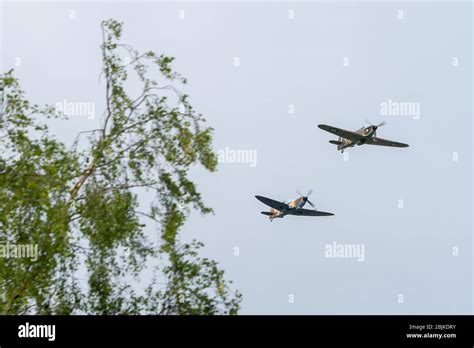 A Battle Of Britain Memorial Flight Flypast Of A Spitfire And A