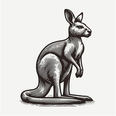 Premium Vector Kangaroo Illustration With Engraving