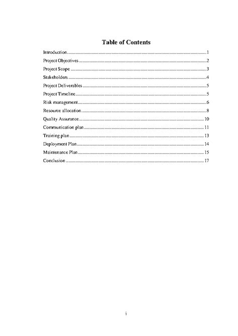 Table Of Contents For Project 7