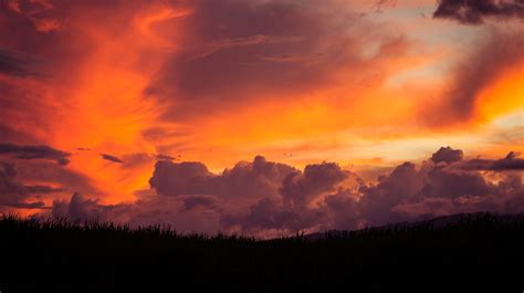 Black Sunset Red Grass Sky Clouds Sunrise Evening Morning