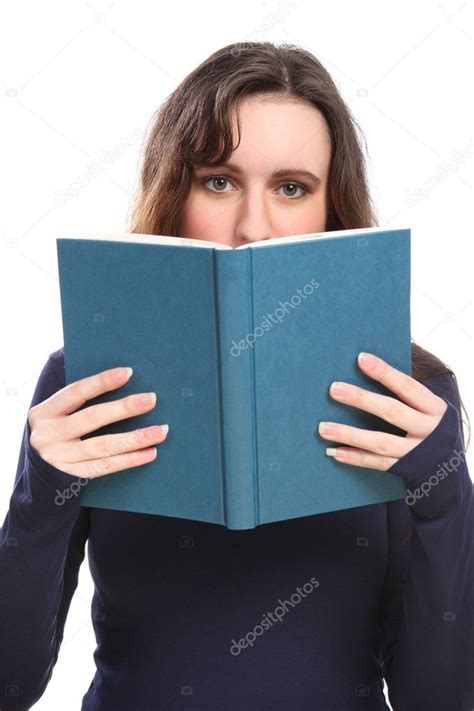 Young Woman Reading Holding Book Up To Her Face ⬇ Stock Photo Image By