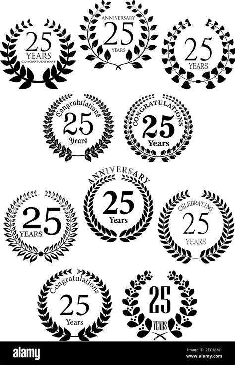 Anniversary Heraldic Laurel Wreaths Black Symbols With Captions