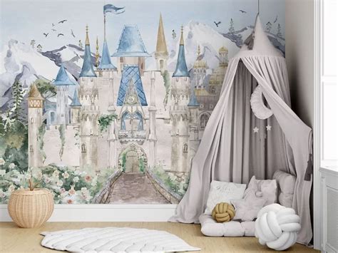 Fairy Tale Castle Wall Mural Watercolor Castle Wallpaper Princess ...