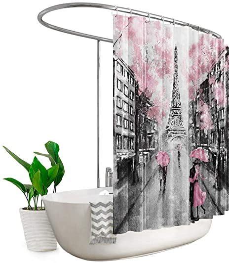 Riyidecor Extra Wide Paris Clawfoot Tub Fabric Shower Curtain 108Wx72H