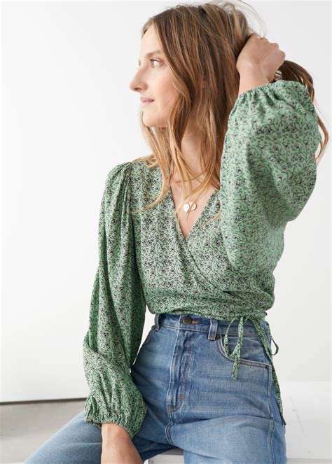 Puff Sleeve Wrap Blouse Green Floral Wrap Tops And Other Stories Beauty And Fashion Look