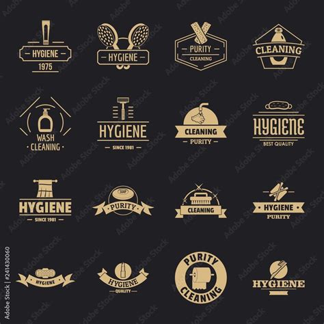 Hygiene logo icons set. Simple illustration of 16 hygiene logo vector ...