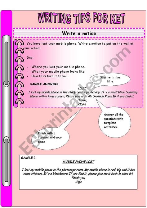 Writing Tips For Ket Exam Esl Worksheet By Olgarero