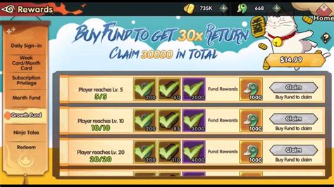 Nạp gói Growth Fund 15 game Konoha Legend of the Ninja Nạp Game