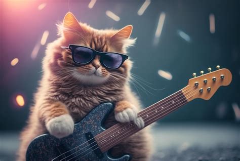 Lindo Gato Con Gafas Tocando La Guitarra Generativa Ai Foto Premium