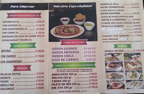 Carta Del Restaurante Carnes Asadas De La Torre Garibaldi Guadalajara