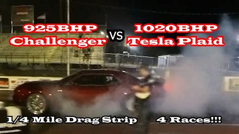 Tesla Plaid Drag Races 2 Highly Modified Challengers Tuned GTR And