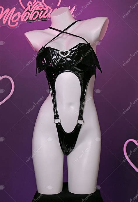 Halloween Gothic Sexy Lingerie Set Bat Wings Cutout Halter Bodysuit And Furry Skirt And Gloves