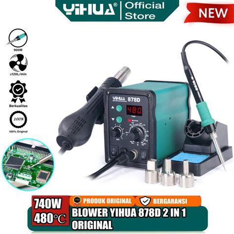Yihua 878D Blower Solder Uap Hot Air Station 2 IN 1 Soldering Digital
