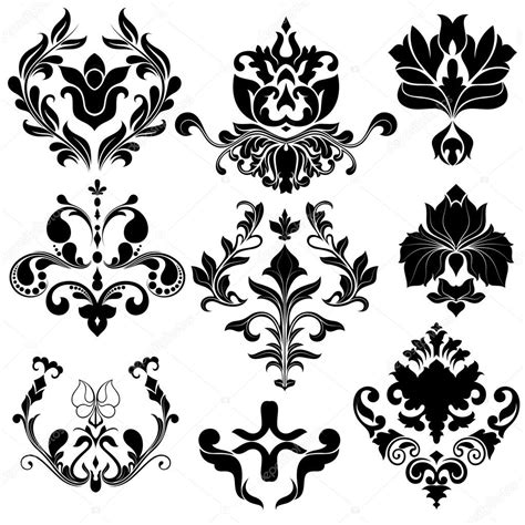 Damask Floral Designs Stock Vector Baavli