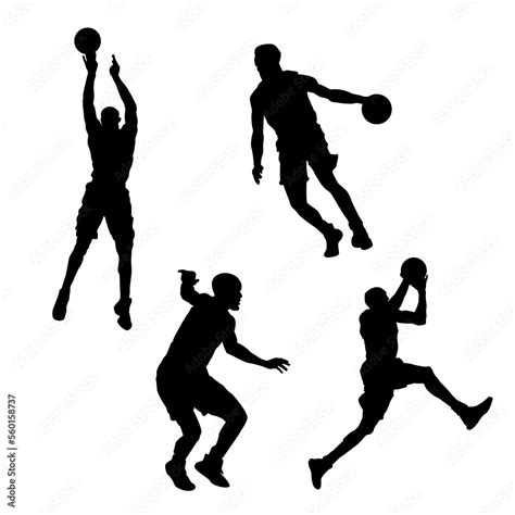 Silhouette of basketball players isolated on white background. Black ...