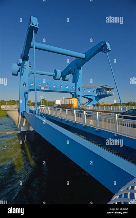 Bridge connecting Usedom Island to the mainland at Wolgast, Germany ...