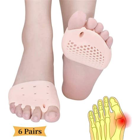 Rungopro 6 Pairs Metatarsal Pads Toe Separator Gel Metatarsal Cushion Toe Separators Forefoot