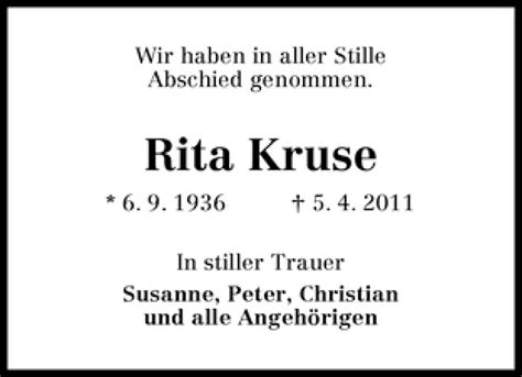 Traueranzeigen Von Rita Kruse Trauer Gedenken