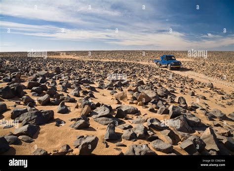 Car Track In Stone Desert Akakus Mountains Libya Sahara North