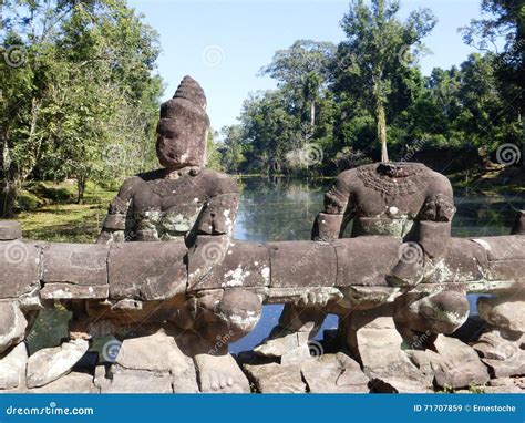 Ancient Sculptures At A Bridges In Angkor Wat / Cambodia Stock Photo ...