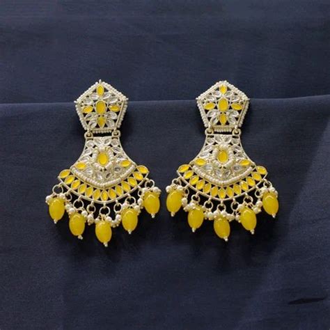 Brass Party Wear Fusion Arts Indo Western Kundan Chandbali Earrings At