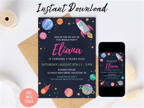 outer space birthday invitation  girls boys solar system party