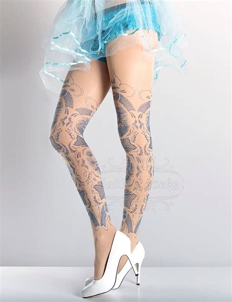 Tattoo Tights China Doll One Size Nude Full Length Printed Etsy