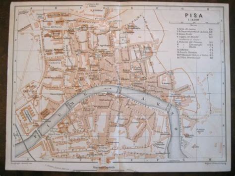 Stampa Antica Old Print Mappa Pianta Carta Topografica Toscana Pisa