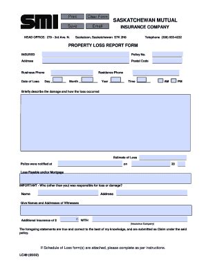 Fillable Online Insurance Company Property Loss Report Form Fax Email