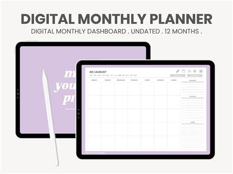 Monthly Planner Template For Goodnotes Digital Monthly Calendar Undated Monthly Digital Planner