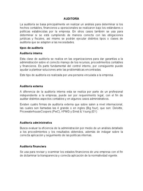 Concepto Y Tipos De Auditoria Pdf Auditoría Financiera Auditoría